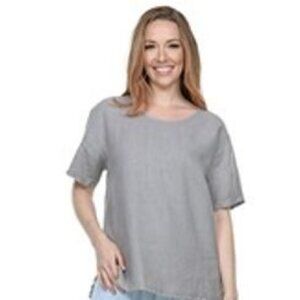 Match Point Round Neck Linen Scoop Neck Top Tee